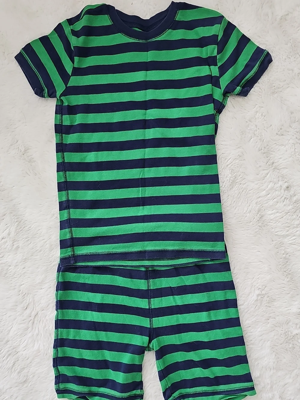 Gap Kids Green & Navy Striped Kids Short Sleeve Pajama Set Sz 12